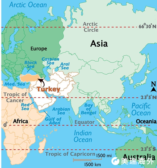 土耳其在世界地图上的位置