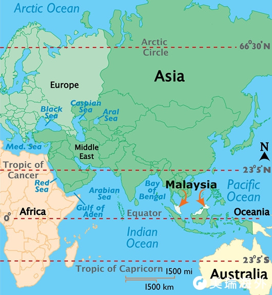 马来西亚在世界地图上的位置